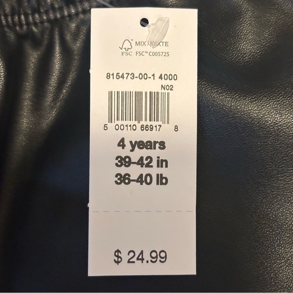 ❤️2/$14 or 3/$21❤️ NWT Baby Gap Black Vegan Leather Leggings, Size 4 - Picture 7 of 9